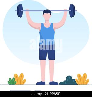Workout Gym Menschen trainieren Heben Hanteln und Gewicht, joggen auf Laufband, Sport, Wellness oder Fitness in Flat Poster Hintergrund Illustration Stock Vektor