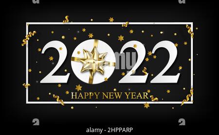 Vector 2022 Happy New Year Hintergrund mit Geschenk mit goldener Schleife Stock Vektor