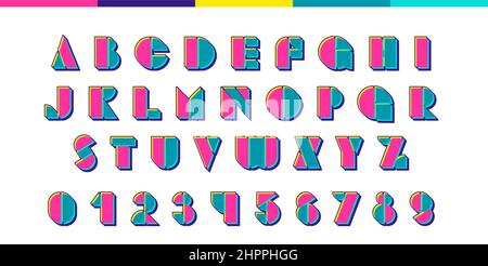90s 80s Geometrische Schriftart im Stil. Bauhaus Moderne Typografie. Schriftart für Veranstaltungen, Werbeaktionen, Logos, Banner, Monogramme und Poster Stock Vektor