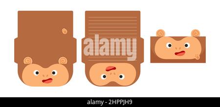 Nette schöne Affen schreiben Briefpapier Laser schneiden Karte Vorlage. Tierdesign für Begrüßung, Einladung, Dankeskarten. Vektormaterial Stock Vektor