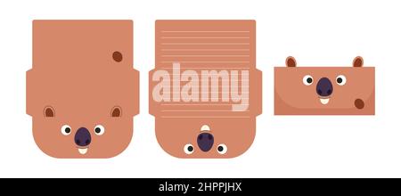 Nette schöne Capybara Brief schreiben Schreibwaren Papier Laser schneiden Karte Vorlage. Tierdesign für Begrüßung, Einladung, Dankeskarten. Vektorstok Stock Vektor