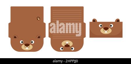 Niedliche schöne Biber Brief schreiben Schreibwaren Papier Laser schneiden Karte Vorlage. Tierdesign für Begrüßung, Einladung, Dankeskarten. Vektormaterial Stock Vektor