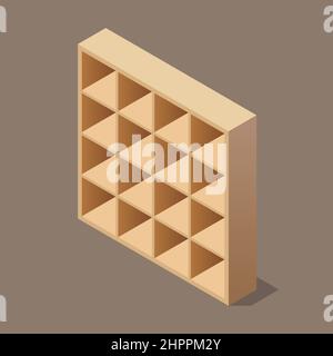 Minimale isometrische Ansicht des Bücherregals. Vektorgrafik Stock Vektor