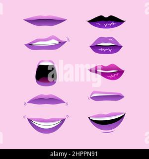 Satz von Mundausdrücken. Verschiedene Lippenformen. Vektorgrafik Stock Vektor