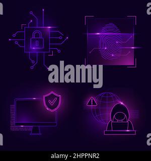 Illustration Set Zur Cyber-Sicherheit. Vektorgrafik Stock Vektor
