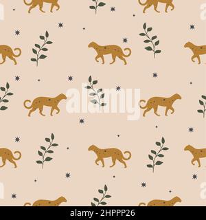 Nahtlose Vektor-Muster Hintergrund mit Leopard. Perfekt für Hintergrundbilder, Webseiten Hintergründe Stock Vektor