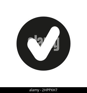 Aktivieren Sie Das Kontrollkästchen. Gültiges Siegel-Symbol. Weiße quadratische Zecke mit Schatten im blauen Kreis. Sticker-Symbol „Flat OK“. Isoliert auf Weiß. Schaltfläche Akzeptieren. Gut für Web und Stock Vektor