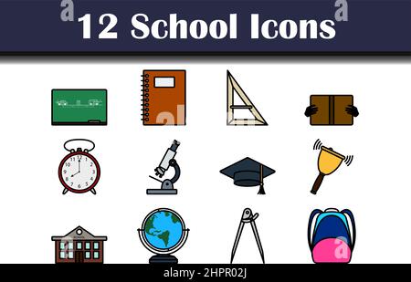 Schule Symbol Gesetzt. Editierbare Fett Formatigte Kontur Mit Farbfüllungsdesign. Vektorgrafik. Stock Vektor