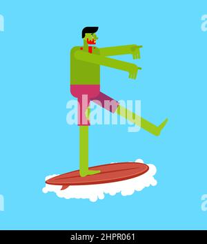 Zombie Surfer. Toter Mann auf dem Surfbrett. Vektorgrafik Stock Vektor