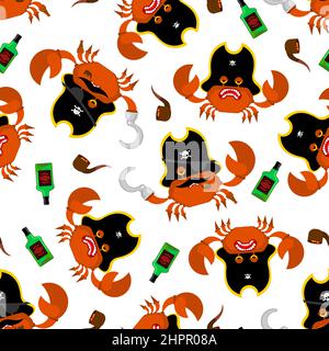 Crab Pirate Muster nahtlos. Seekrebs Filibuster Hintergrund. Vektorstruktur Stock Vektor