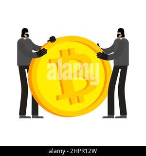 Dieb hat Bitcoin gestohlen. Criminal Stola Kryptowährung. Cybercrime Vektor Illustration Stock Vektor