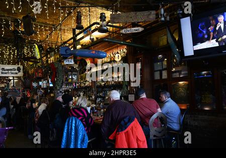 Der lebhafte No Name Saloon an der Main Street in Park City Utah, USA. Stockfoto