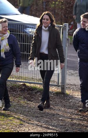 Die Herzogin von Cambridge während ihres Besuchs im Stenurten Forest Kindergarten in Kopenhagen, Dänemark, am zweiten Tag eines zweitägigen Arbeitsbesuchs bei der Royal Foundation Center for Early Childhood. Bilddatum: Mittwoch, 23. Februar 2022. Stockfoto