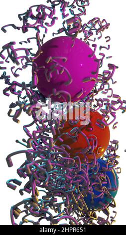 3D Illustration - Komposition aus Metallpfeifen mit abstrakter Form Stockfoto