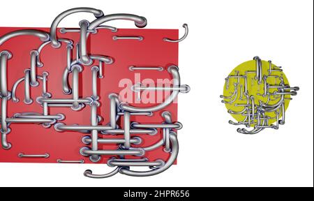 3D Illustration - Komposition aus Metallpfeifen mit abstrakter Form Stockfoto