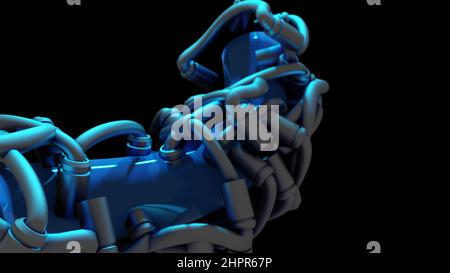 3D Illustration - Komposition aus Metallpfeifen mit abstrakter Form Stockfoto