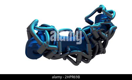 3D Illustration - Komposition aus Metallpfeifen mit abstrakter Form Stockfoto