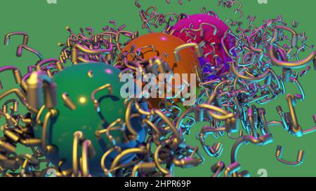 3D Illustration - Komposition aus Metallpfeifen mit abstrakter Form Stockfoto