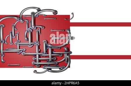 3D Illustration - Komposition aus Metallpfeifen mit abstrakter Form Stockfoto
