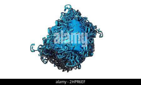 3D Illustration - Komposition aus Metallpfeifen mit abstrakter Form Stockfoto