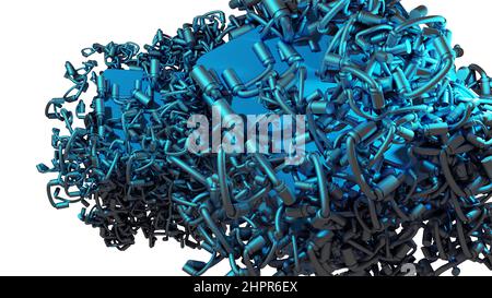 3D Illustration - Komposition aus Metallpfeifen mit abstrakter Form Stockfoto