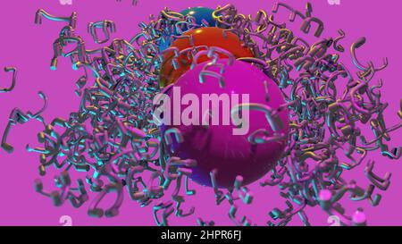 3D Illustration - Komposition aus Metallpfeifen mit abstrakter Form Stockfoto