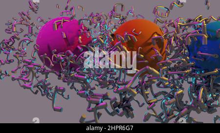 3D Illustration - Komposition aus Metallpfeifen mit abstrakter Form Stockfoto