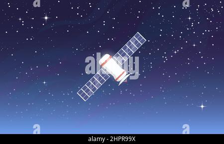 Satellit im Weltraum in der Nähe des Planeten Stock Vektor