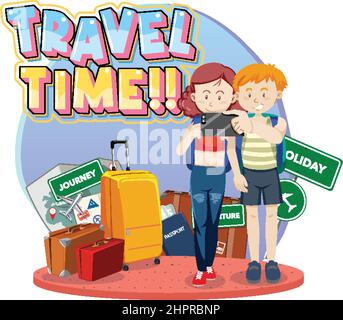 Reisestypografie-Logo mit Illustration für Reisende Paare Stock Vektor