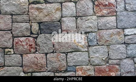 Steinmauer. Vorderansicht, Nahaufnahme. Stockfoto