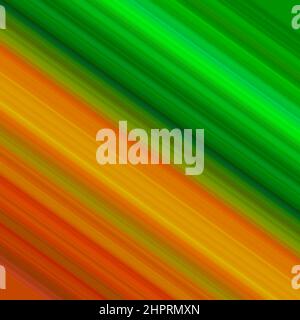 Helle, ausdrucksstarke, kreative, abstrakte, lineare digitale Illustration. Digitale abstrakte Zeichnung von hellgrünen und orangefarbenen diagonalen geraden Linien Stockfoto