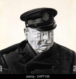 Winston Churchill, in Uniform des Trinity House, Porträtmalerei in Grisaille von Marc Stone, 1939-1946 Stockfoto