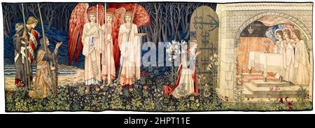 Die Suche nach dem Heiligen Gral Wandteppiche: Tafel 6 - die Errungenschaft, die Vision des Heiligen Grals Sir Galahad, Sir Bors und Sir Percival, Wandteppich der Kunst- und Handwerksbewegung von Sir Edward Coley Burne-Jones, William Morris & John Henry Dearle, 1895-1896 Stockfoto