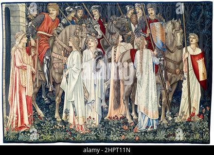 Die Suche nach dem Heiligen Gral Wandteppiche: Tafel 2 - die Bewaffnung und der Aufbruch der Ritter-, Kunst- und Handwerksbewegung Wandteppich von Sir Edward Coley Burne-Jones, William Morris & John Henry Dearle, 1895-1896 Stockfoto