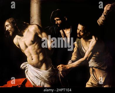 Christus an der Säule, aka, die Geißelung Christi, Öl auf Leinwand, Gemälde von Caravaggio, 1606-1607 Stockfoto