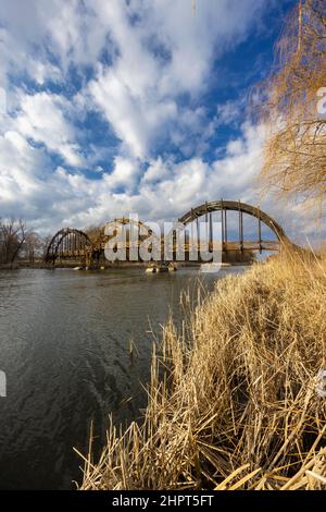 Holzbrücke im Naturschutzgebiet Balaton-Felvideki, Kis-Balaton, Transdanubien, Ungarn Stockfoto