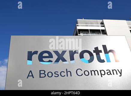23. Februar 2022, Baden-Württemberg, Stuttgart: Das Bosch Rexroth-Logo. Die Bosch-Tochter Bosch Rexroth ist ein Industrieunternehmen im Bereich der Antriebs- und Steuerungstechnik. Foto: Bernd Weißbrod/dpa Stockfoto