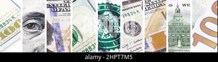 Fragmente der Vorderseite von 100 einhundert Dollar Banknote. 100. Fragment der Rechnungen Nahaufnahme Stockfoto