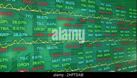 Bild der Börse und binäre Codierung auf grünem Hintergrund Stockfoto