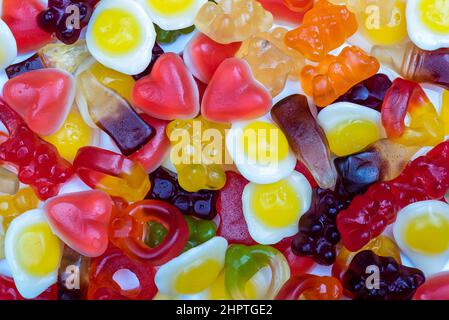 Bunte gemischte Gelee, leckere Süßigkeiten, Süßigkeiten Makro Hintergrund Stockfoto