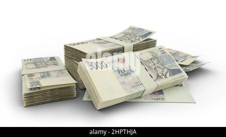 3D Stapel von 5000 tschechischen Kronen-Noten isoliert auf weißem Hintergrund Stockfoto