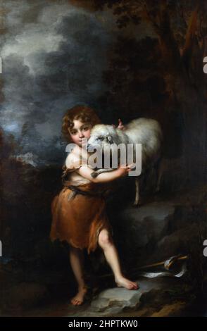 Das Johanneskind mit dem Lamm von Bartolomé-Esteban Murillo (1617-1682), Öl auf Leinwand, ca. 1660-1665 Stockfoto