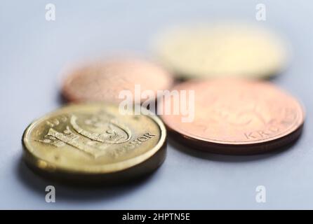 Schwedische Münzen. Ein schwedischer Zehnkroner (auf Schwedisch: Tiokrona, guldtia) Stockfoto