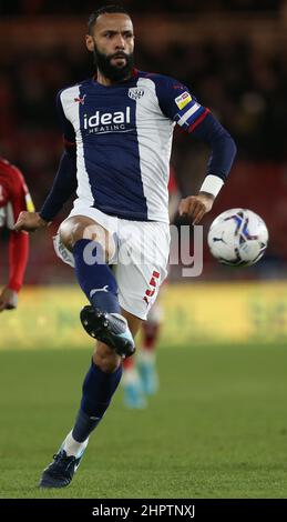 MIDDLESBROUGH, GROSSBRITANNIEN. FEB 22nd Kyle Bartley von West Bromwich Albion beim Sky Bet Championship-Spiel zwischen Middlesbrough und West Bromwich Albion am Dienstag, den 22nd. Februar 2022 im Riverside Stadium, Middlesbrough. (Kredit: Mark Fletcher | MI News) Kredit: MI Nachrichten & Sport /Alamy Live News Stockfoto