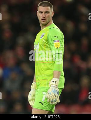 MIDDLESBROUGH, GROSSBRITANNIEN. FEB 22nd Sam Johnstone von West Bromwich Albion während des Sky Bet Championship-Spiels zwischen Middlesbrough und West Bromwich Albion am Dienstag, den 22nd. Februar 2022 im Riverside Stadium, Middlesbrough. (Kredit: Mark Fletcher | MI News) Kredit: MI Nachrichten & Sport /Alamy Live News Stockfoto