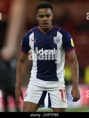 MIDDLESBROUGH, GROSSBRITANNIEN. FEB 22nd Grady Diangana von West Bromwich Albion während des Sky Bet Championship-Spiels zwischen Middlesbrough und West Bromwich Albion am Dienstag, den 22nd. Februar 2022 im Riverside Stadium, Middlesbrough. (Kredit: Mark Fletcher | MI News) Kredit: MI Nachrichten & Sport /Alamy Live News Stockfoto