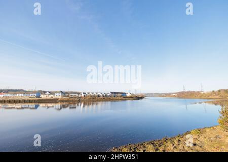 Blaydon auf Tyne Großbritannien: 30th Jan 2022: Still River Tyne an einem frühen sonnigen Wintermorgen Stockfoto