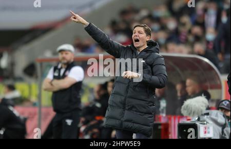 firo: 19th. Februar 2022 Fuvuball: Fußball: 1st Bundesliga, Saison 2021/2022 1st FC Köln kV?ln - Eintracht Frankfurt 1,0 Trainer: Oliver Glasner, Geste Stockfoto