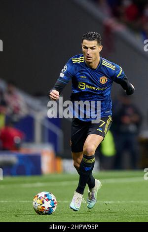 Madrid, Madrid, Spanien. 23rd. Februar 2022. CRISTIANO RONALDO von Manchester United während des Champions-League-Fußballspiels zwischen Atletico de Madrid und Manchester United im Wanda Metropolitano Stadium in Madrid, Spanien, 23. Februar 2022 (Bildnachweis: © Ruben Albarran/ZUMA Press Wire) Stockfoto