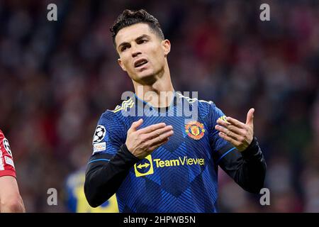 Madrid, Madrid, Spanien. 23rd. Februar 2022. CRISTIANO RONALDO von Manchester United während des Champions-League-Fußballspiels zwischen Atletico de Madrid und Manchester United im Wanda Metropolitano Stadium in Madrid, Spanien, 23. Februar 2022 (Bildnachweis: © Ruben Albarran/ZUMA Press Wire) Stockfoto